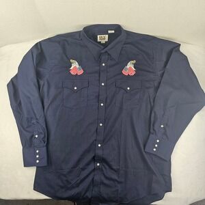 Ely Cattleman Navy Blue Pearl Snap Western Embroidered Eagle/ American Flag XL